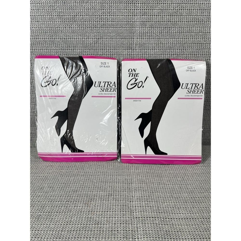 On the Go! UltraSheer Sheer Toe Jet (Sz 1) Off Black Pantyhose (2) Pack